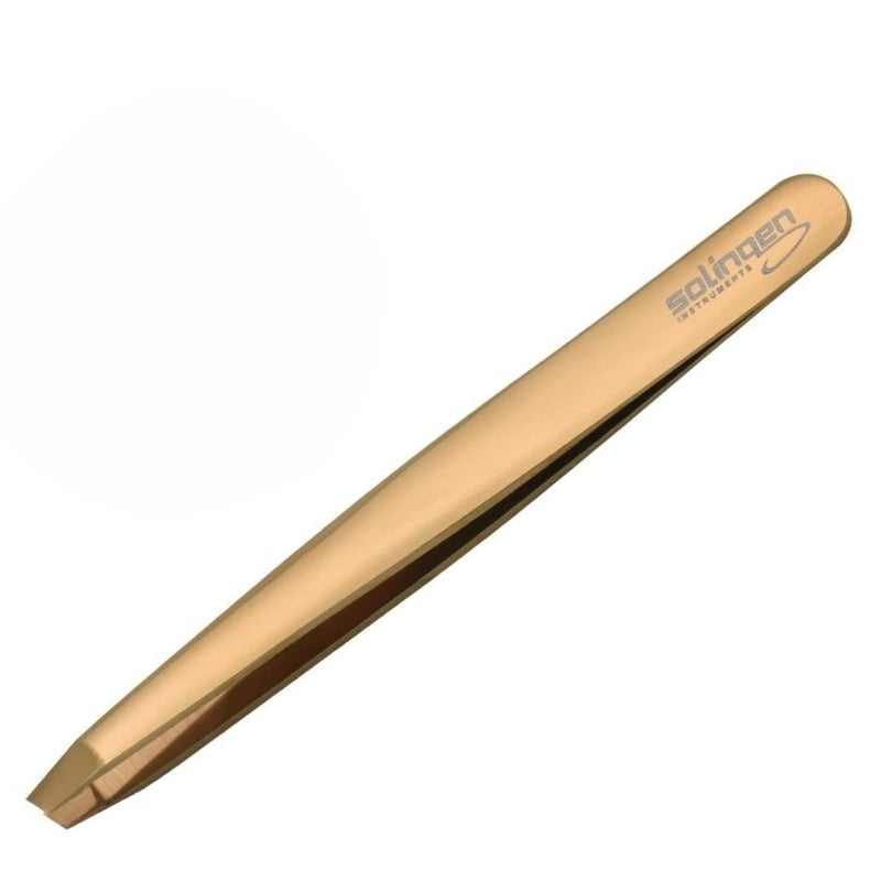 Professional Stainless Steel Eyebrow Tweezers â€“ Precision Slant Tip Hair Removal Tool for Women & Men, Glossy Finish, Facial Hair & Ingrown Hair Plucker, Salon-Quality Grooming (Gold) - Image 1
